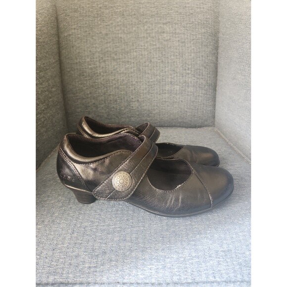 Taos Women's "Majesty" Black Leather Mary Jane Heeled Mules Shoes Size 8 - Picture 1 of 11